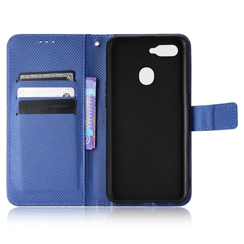 Til Oppo A7/AX7/A5s/AX5s/A12 Diamantstruktur PU-læderetasken Wallet Stående mobildæksel - Blå