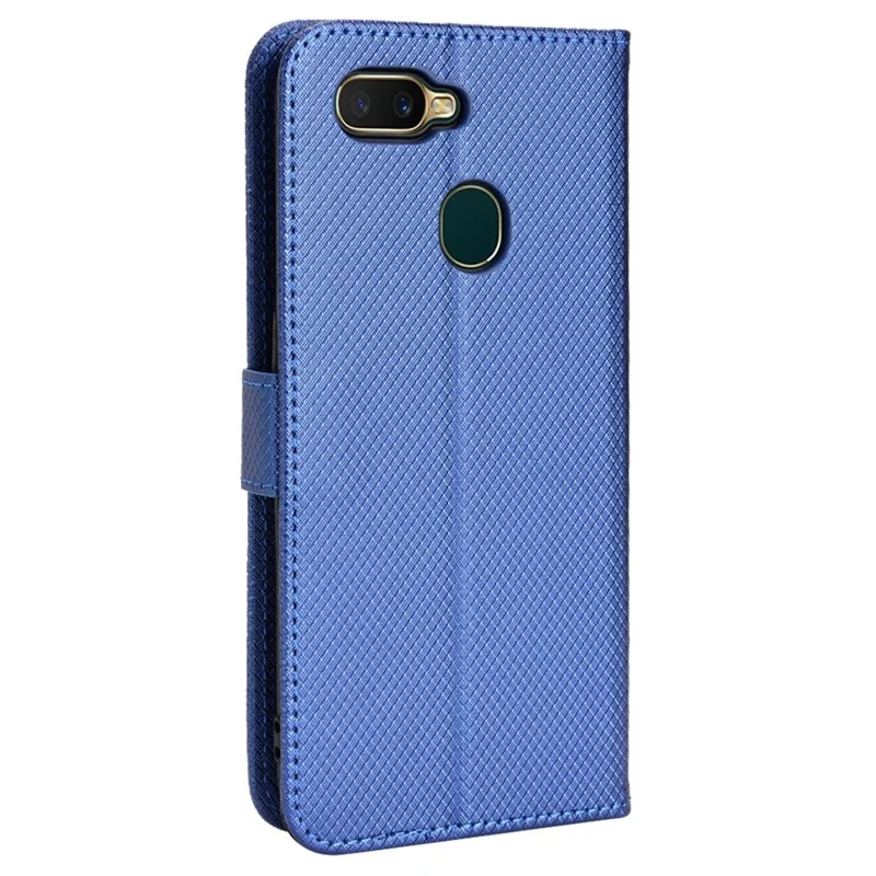 Til Oppo A7/AX7/A5s/AX5s/A12 Diamantstruktur PU-læderetasken Wallet Stående mobildæksel - Blå