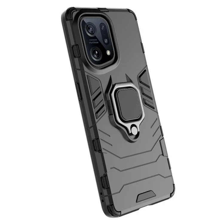 Pour Oppo Find X5 Ring Kickstand Phone Case Soft TPU + Hard PC Impact-resistant Protective Cover - Noir