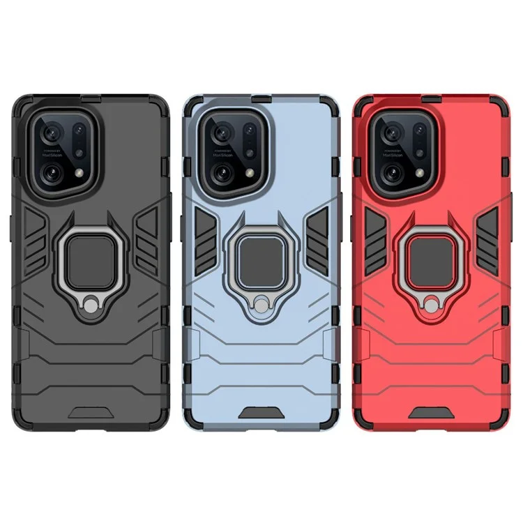 Pour Oppo Find X5 Ring Kickstand Phone Case Soft TPU + Hard PC Impact-resistant Protective Cover - Noir