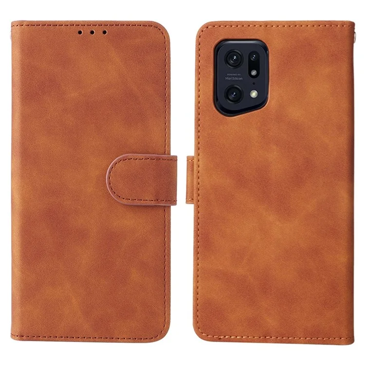 Per Oppo Find X5 Pro Custodia protettiva antigraffio in pelle PU + TPU con sensazione di tocco della pelle, supporto pieghevole con portafoglio - Marrone