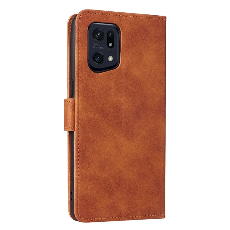 Per Oppo Find X5 Pro Custodia protettiva antigraffio in pelle PU + TPU con sensazione di tocco della pelle, supporto pieghevole con portafoglio - Marrone
