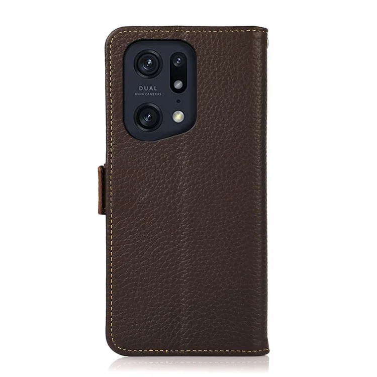 Étui Litchi Texture KHAZNEH pour Oppo Find X5 Pro, Design de support tout-rond Éclat de choc Cuir véritable + Étui RFID Blocking TPU avec Portefeuille - Marron