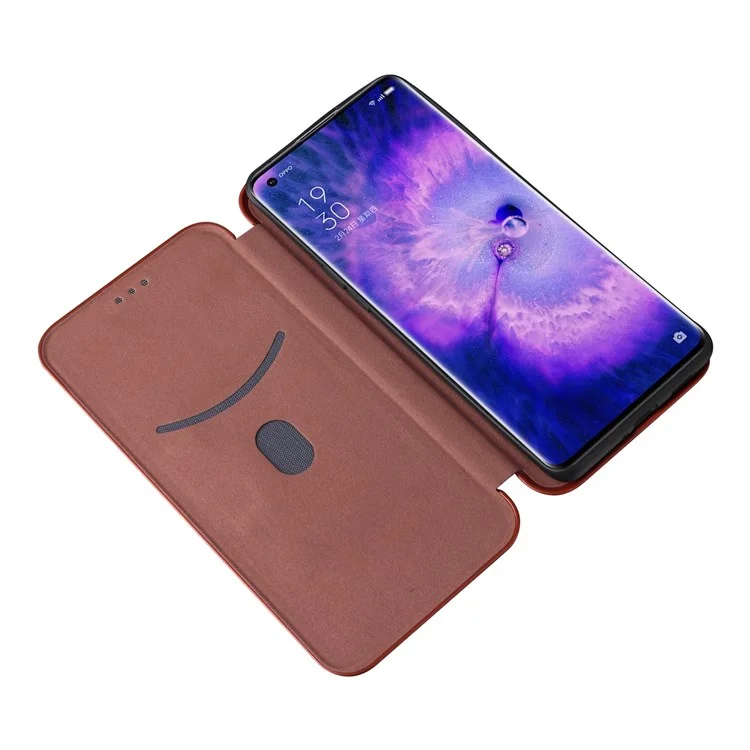 Carbon Fiber Texture Phone Case for Oppo Find X5 PU Leather Magnetic Closure Stand Protective Cover with Card Holder - Orange