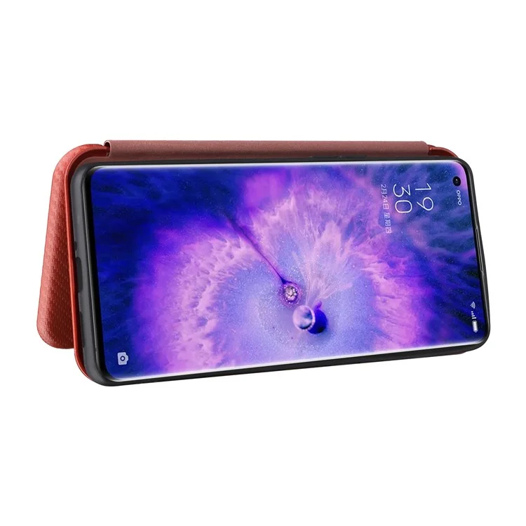Carbon Fiber Texture Phone Case for Oppo Find X5 PU Leather Magnetic Closure Stand Protective Cover with Card Holder - Orange