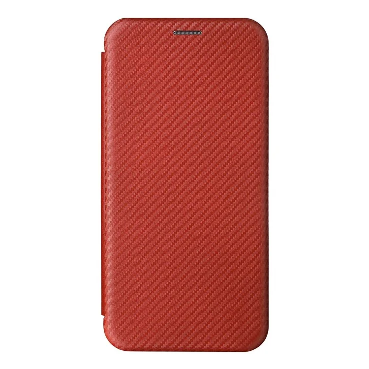 Carbon Fiber Texture Phone Case for Oppo Find X5 PU Leather Magnetic Closure Stand Protective Cover with Card Holder - Orange