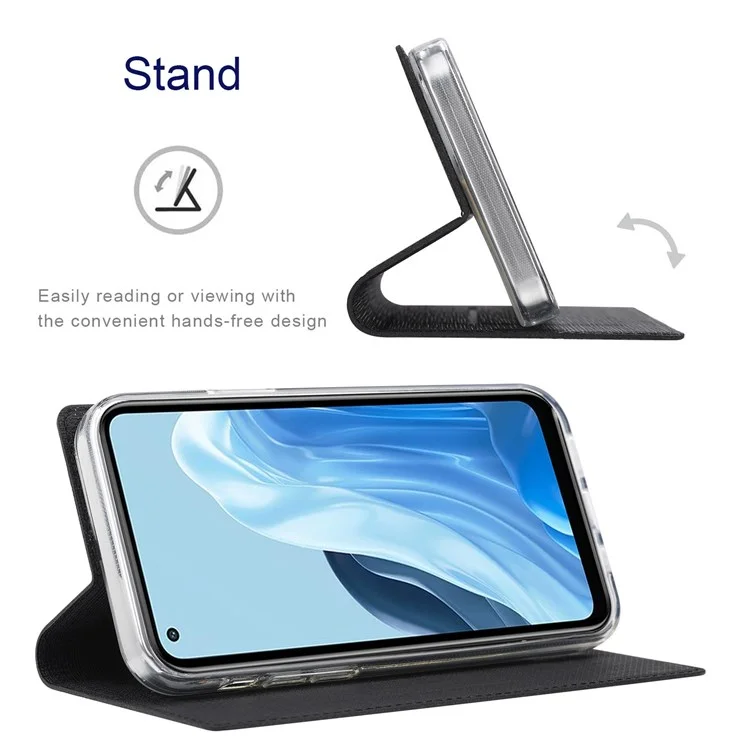 VILI Dmx-serie Für Oppo Reno7 Pro 5G PU Leder Stand Card Halter Hülle Magnetische Automatisch-absorbierte Schutzhülle - Schwarz