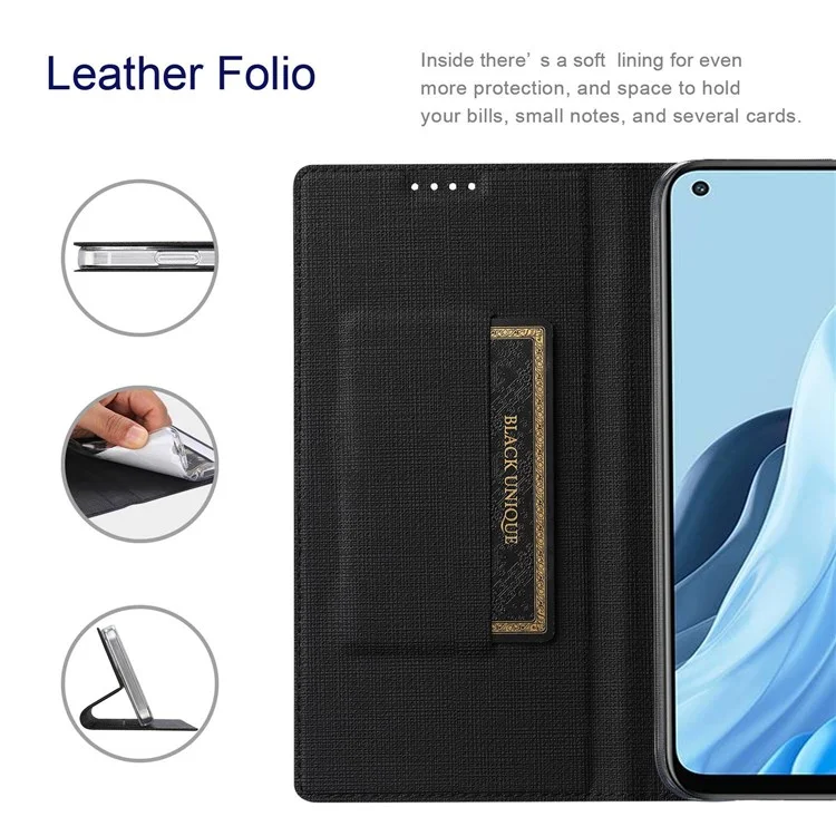 VILI Dmx-serie Für Oppo Reno7 Pro 5G PU Leder Stand Card Halter Hülle Magnetische Automatisch-absorbierte Schutzhülle - Schwarz