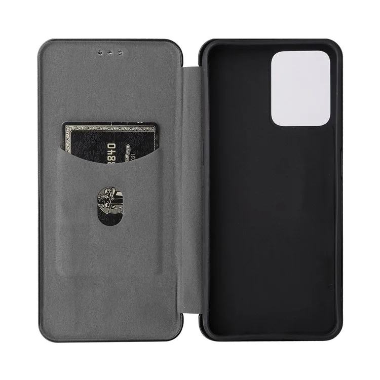 Para o Realme C35 Carbon Fiber Texture PU Leather Stand Case Magnetic Auto-absorbed Flip Phone Cover - Preto