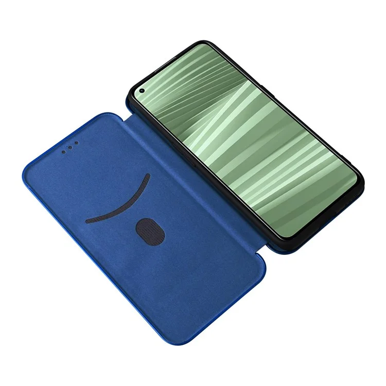 For Realme GT2 Pro 5G Carbon Fiber Texture Magnetic Auto Closure Leather Case Stand Cover - Blue