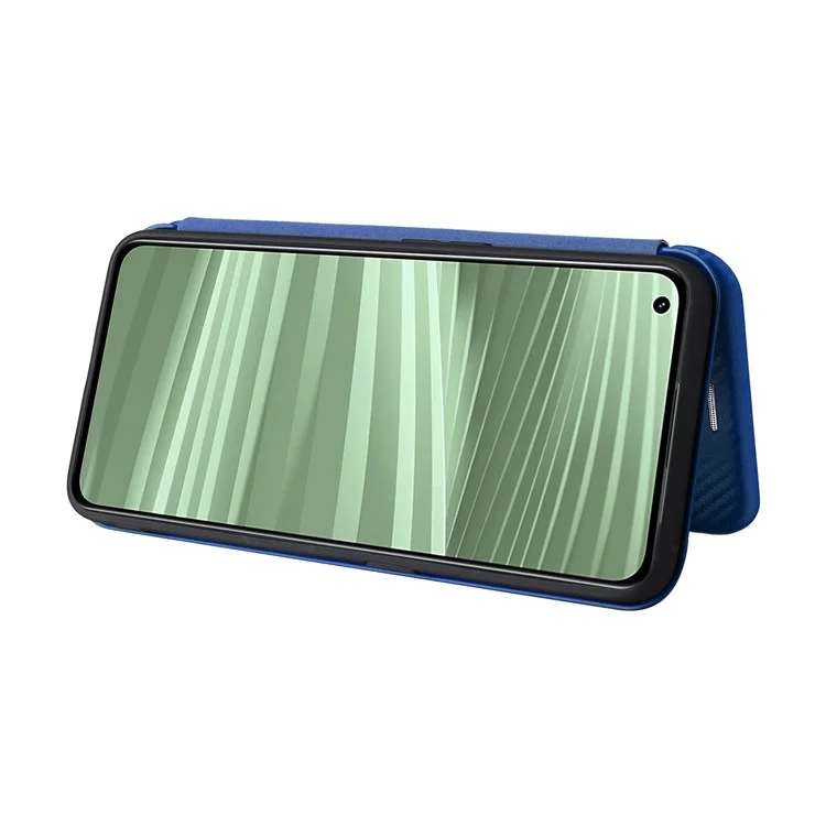 For Realme GT2 Pro 5G Carbon Fiber Texture Magnetic Auto Closure Leather Case Stand Cover - Blue