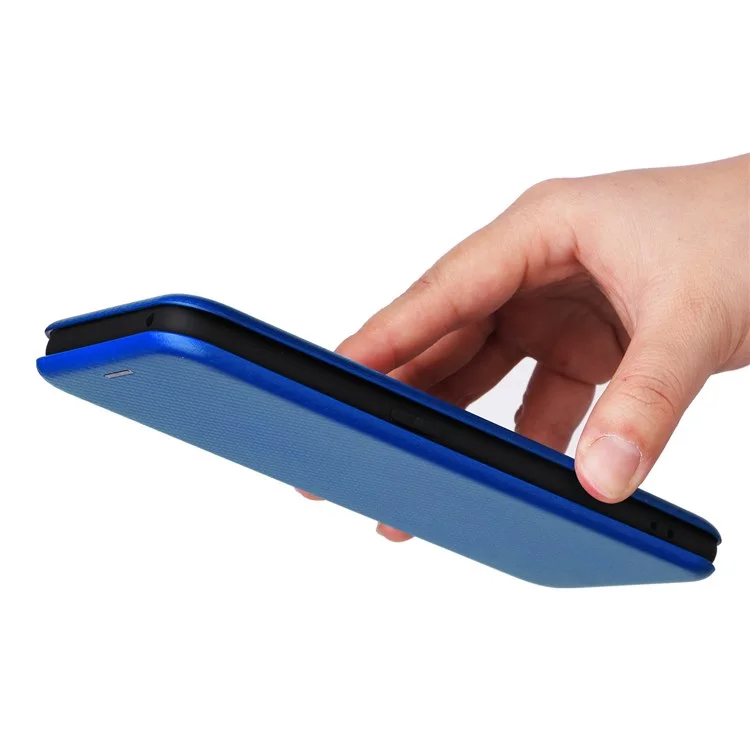 For Realme GT2 Pro 5G Carbon Fiber Texture Magnetic Auto Closure Leather Case Stand Cover - Blue