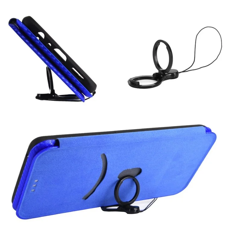 For Realme GT2 Pro 5G Carbon Fiber Texture Magnetic Auto Closure Leather Case Stand Cover - Blue