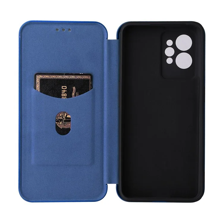 For Realme GT2 Pro 5G Carbon Fiber Texture Magnetic Auto Closure Leather Case Stand Cover - Blue