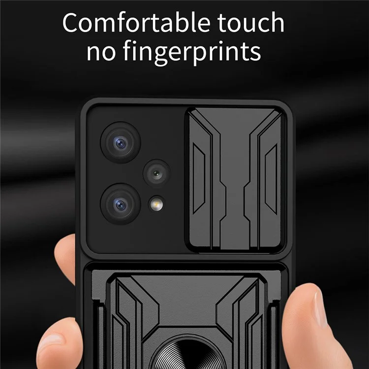 Per Realme 9 Pro/V25 Ring Kickstand Card Card Case Telefono Hybrid TPU Soft PC Hard pc Copertina Robusta Con Protezione Del Coperchio Della Fotocamera Scorrevole - Nero