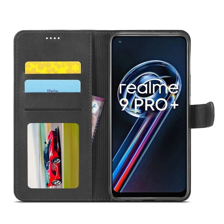 Lc. Imeeke Pour Realme 9/9 Pro + Coupe Magnétique Dualatique Texturant PU Couverture de Puther - le Noir