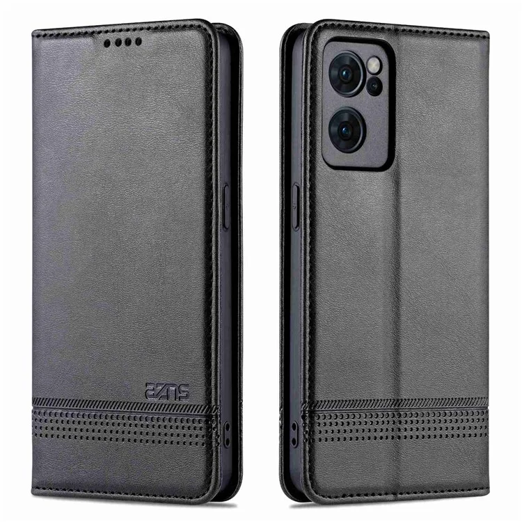 Azns Für Oppo Reno7 5G (global) Strukturierte PU Leder-telefonhülle Magnetische Automatische Abdeckung Mit Standbrieftasche - Schwarz