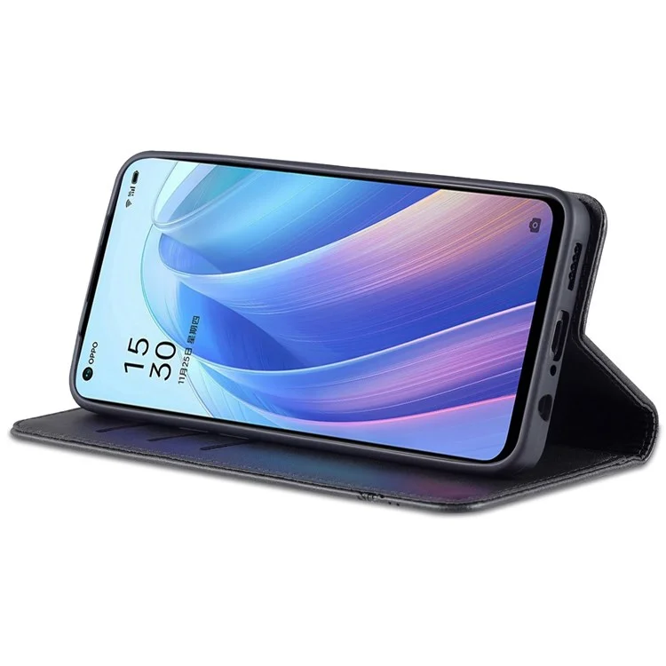 Azns Für Oppo Reno7 5G (global) Strukturierte PU Leder-telefonhülle Magnetische Automatische Abdeckung Mit Standbrieftasche - Schwarz