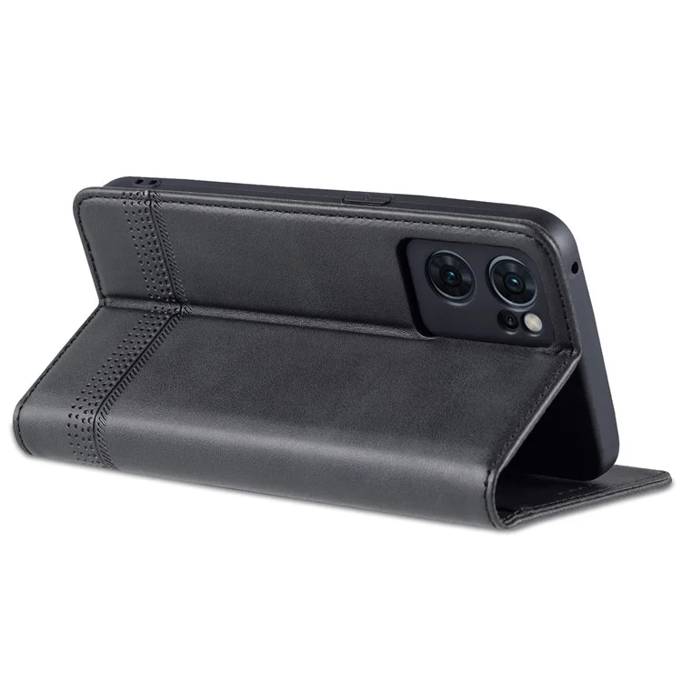 Azns Für Oppo Reno7 5G (global) Strukturierte PU Leder-telefonhülle Magnetische Automatische Abdeckung Mit Standbrieftasche - Schwarz
