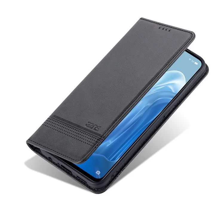Azns Für Oppo Reno7 5G (global) Strukturierte PU Leder-telefonhülle Magnetische Automatische Abdeckung Mit Standbrieftasche - Schwarz