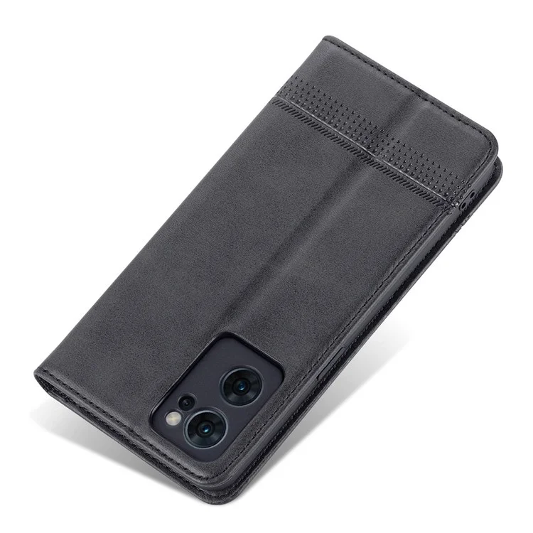 Azns Für Oppo Reno7 5G (global) Strukturierte PU Leder-telefonhülle Magnetische Automatische Abdeckung Mit Standbrieftasche - Schwarz