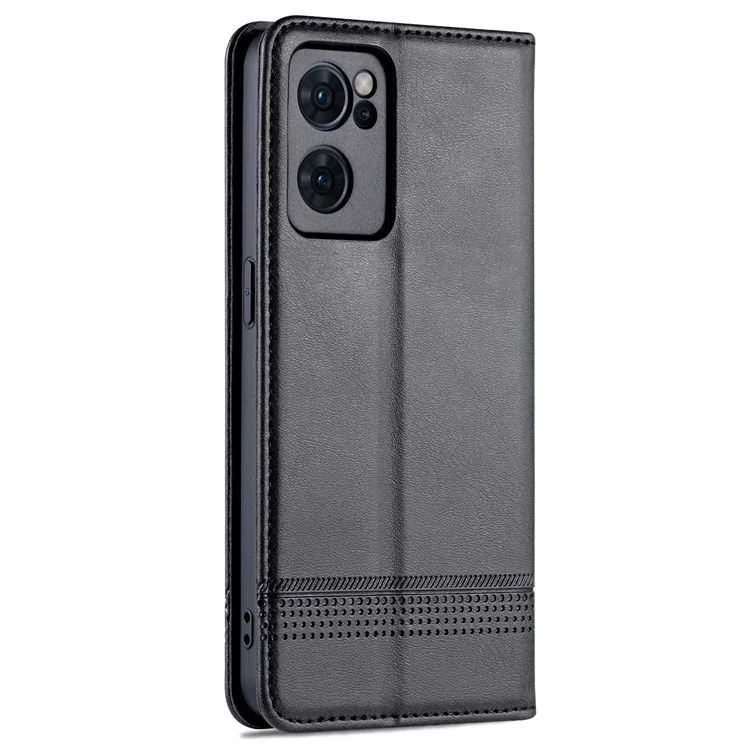 Azns Für Oppo Reno7 5G (global) Strukturierte PU Leder-telefonhülle Magnetische Automatische Abdeckung Mit Standbrieftasche - Schwarz
