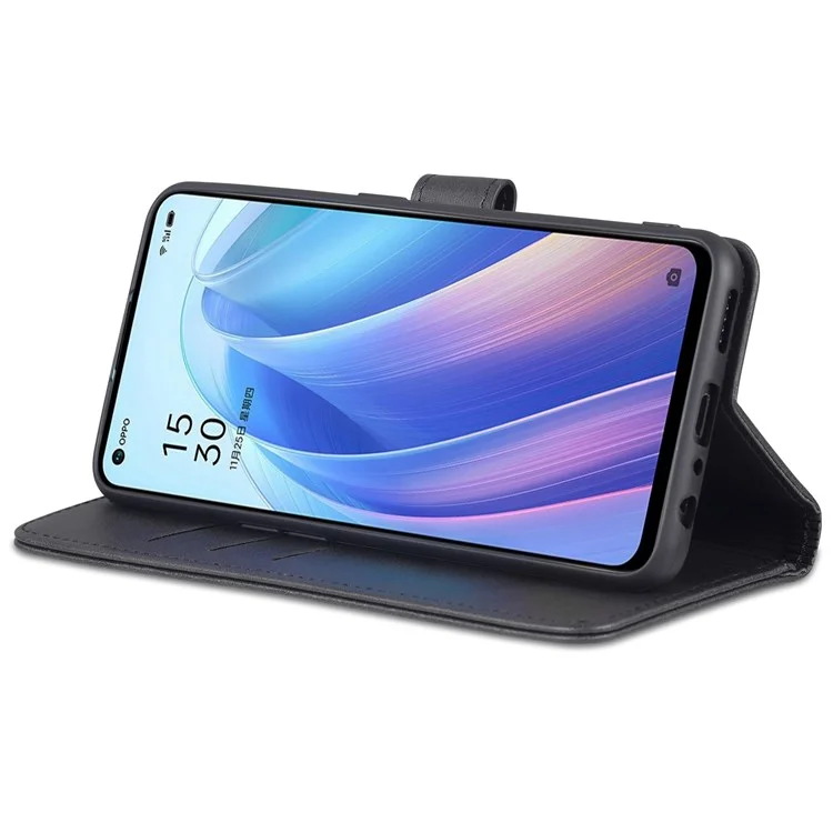 AZNS para Oppo Reno7 5G (Global) Funda de Cartera de Piel de PU Funda Flip Phone con Protección Completa - Negro