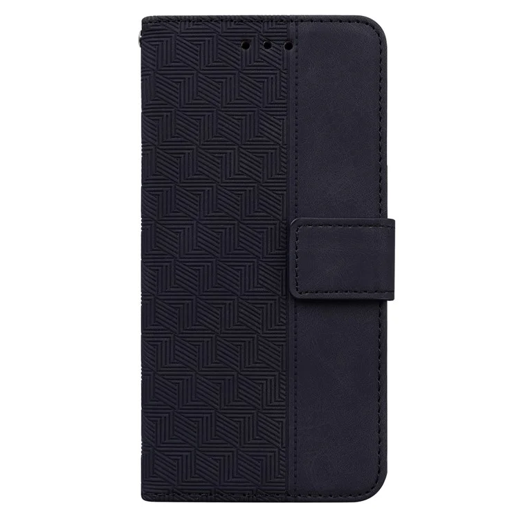 Pour Realme C35 Geometric Pattern Imprinted PU Leather + TPU Wallet Phone Case Stand Shell avec Sangle Poignet - Noir