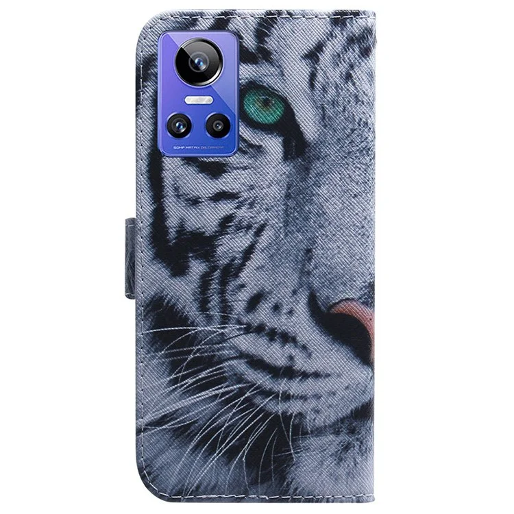 Для Realme GT Neo3 Pattern Printing Side Cash Pocket Wallet Case Stand Feature Protective PU Leather Flip Cover - Tiger Head