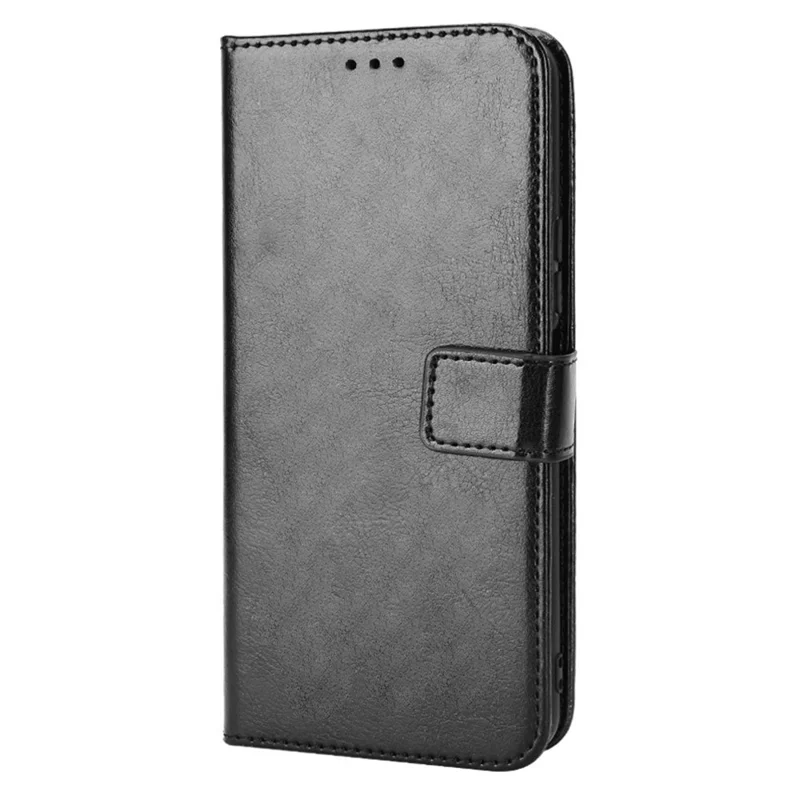 PU Leather Wallet Phone Case for vivo Y76 5G Magnetic Closure Folio Flip Cover Crazy Horse Texture Stand Shell with Strap - Black