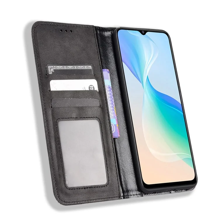 Für Vivo Y76 5g Mosaik Eingeprägte Retro Leder Magnetic Auto Closing Flip Case Stand Wallet Telefonabdeckung - Schwarz