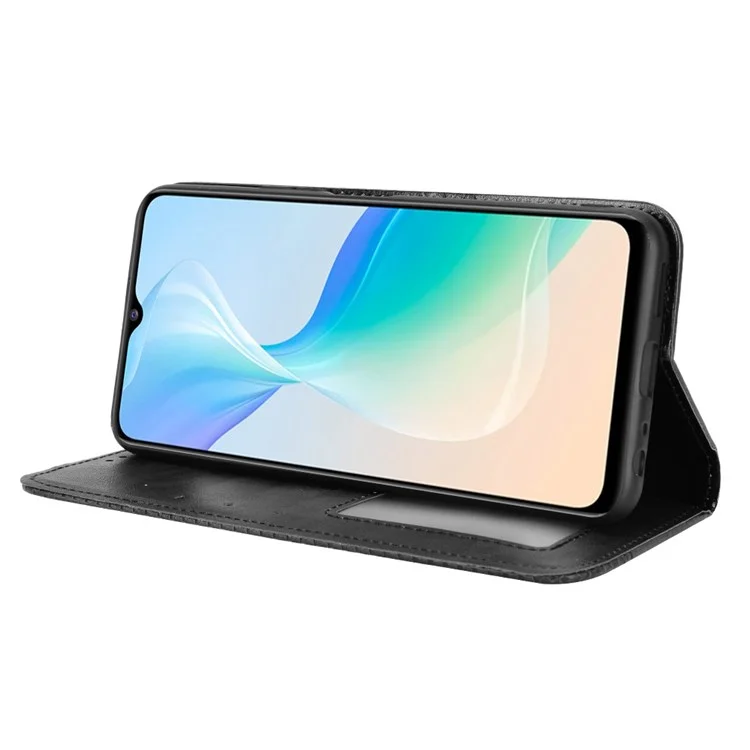 Für Vivo Y76 5g Mosaik Eingeprägte Retro Leder Magnetic Auto Closing Flip Case Stand Wallet Telefonabdeckung - Schwarz