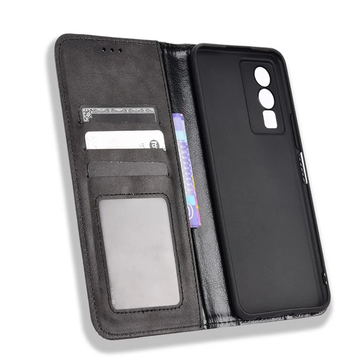 Für Vivo Y76 5g Mosaik Eingeprägte Retro Leder Magnetic Auto Closing Flip Case Stand Wallet Telefonabdeckung - Schwarz