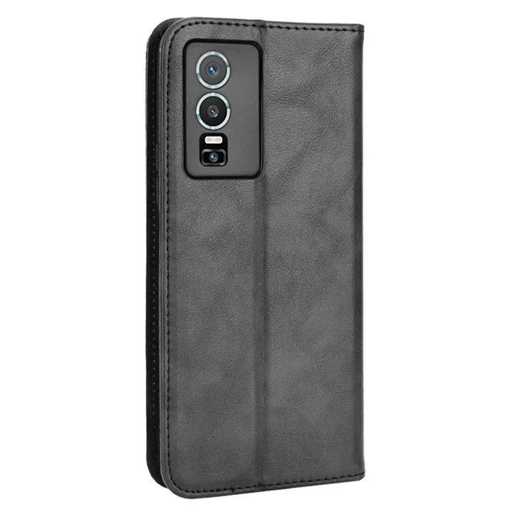 Für Vivo Y76 5g Mosaik Eingeprägte Retro Leder Magnetic Auto Closing Flip Case Stand Wallet Telefonabdeckung - Schwarz