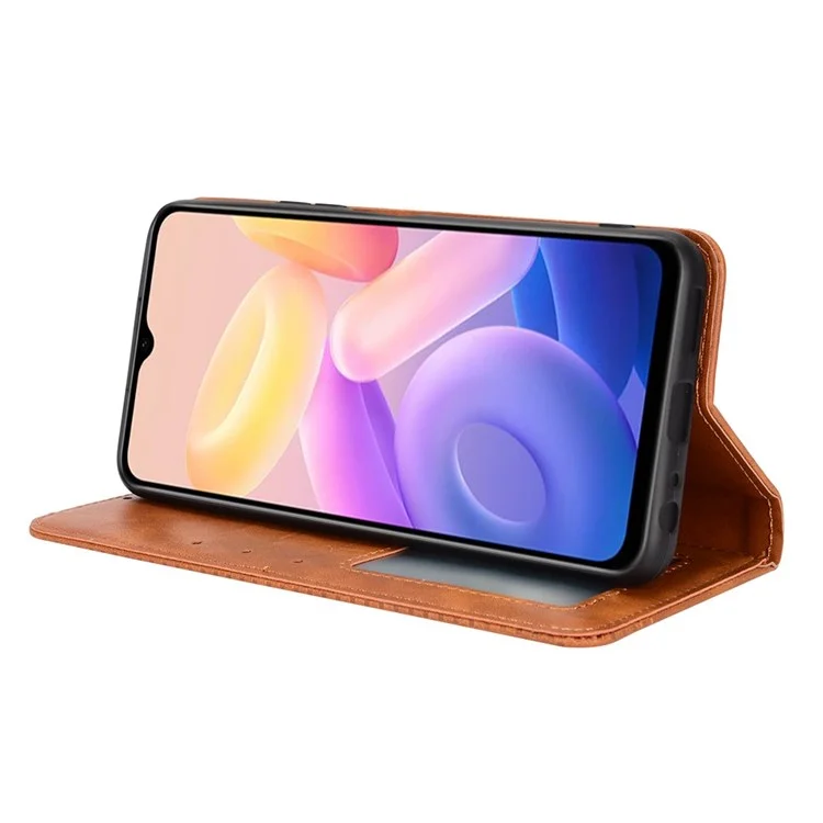 Para Vivo Y55s 5G Mosaic Impresión de Cuero Retro + TPU Magnetic Autom Telephone Case Con Billetera de Soporte - Marrón