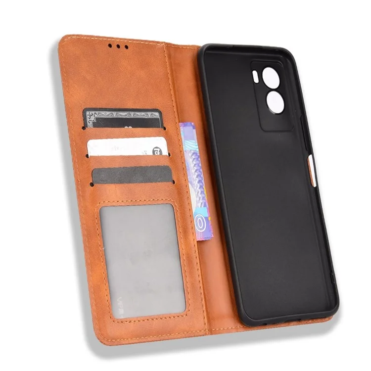 Para Vivo Y55s 5G Mosaic Impresión de Cuero Retro + TPU Magnetic Autom Telephone Case Con Billetera de Soporte - Marrón