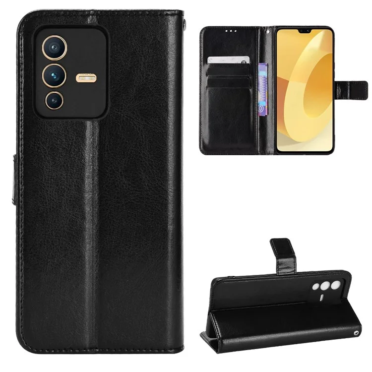 Для Vivo S12/V23 5G в Стиле Кошелька Против Split Split Leather Phone Case Crazy Horse Texture Хорошо Защищенная Подставка Для Телефона - Черный