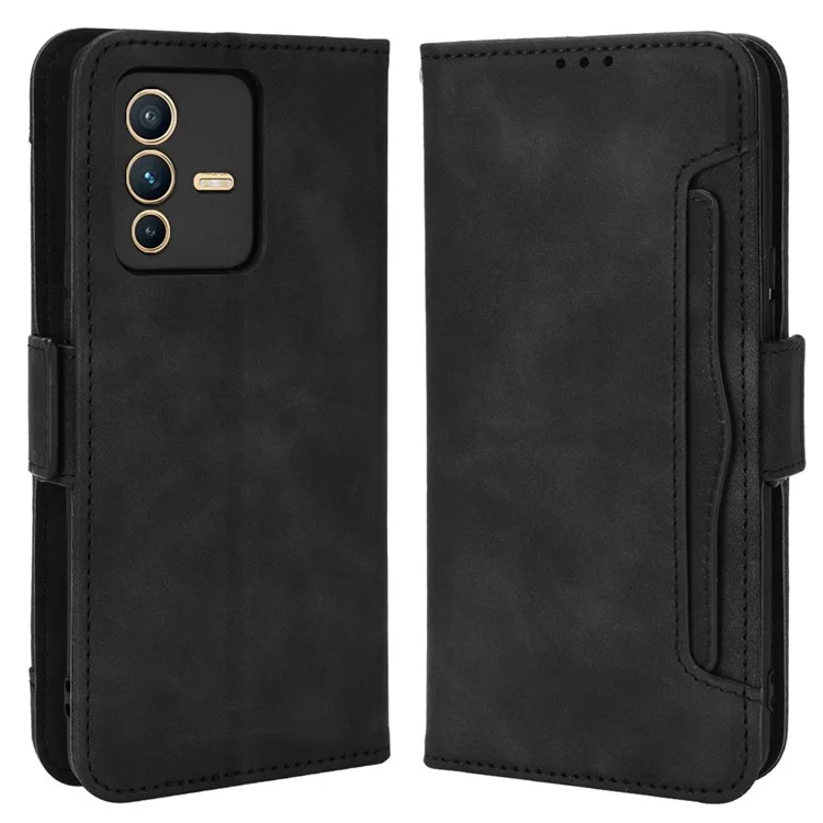 Для Vivo S12/V23 5G Slots Shocper -resean The Leather Wallet Covert Case Cope Phone Cople - Черный