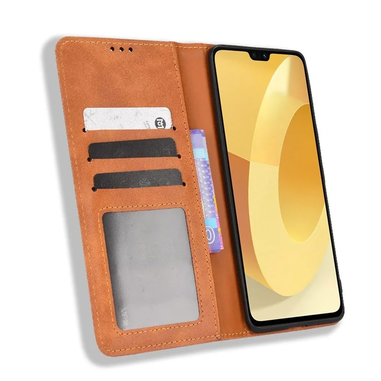 Für Vivo S12/V23 5G Retro Leder Magnetic Auto-absorbiertes Telefongehäuse Mosaic Eingeprägter Ständer Brieftasche Shell - Braun