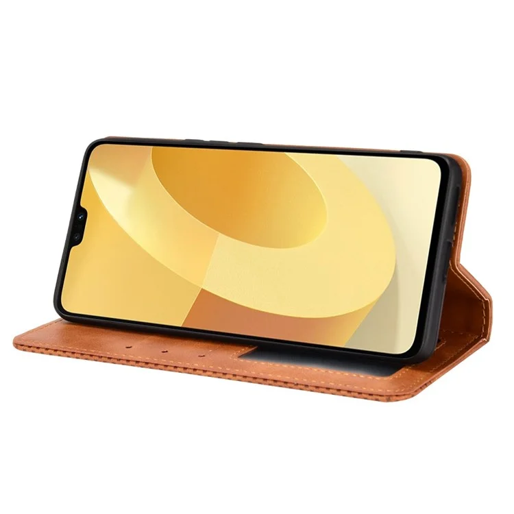 Für Vivo S12/V23 5G Retro Leder Magnetic Auto-absorbiertes Telefongehäuse Mosaic Eingeprägter Ständer Brieftasche Shell - Braun