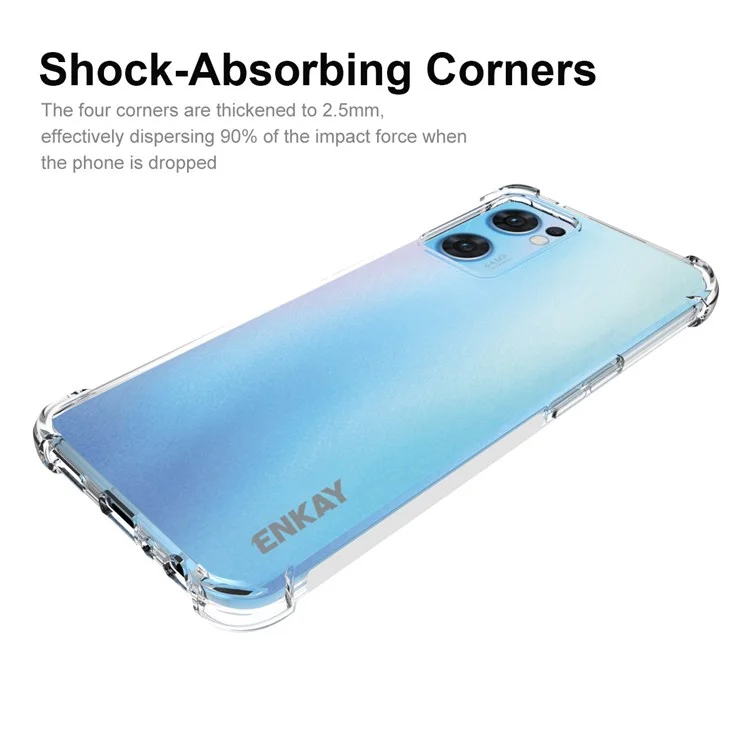 Enkay-hut Prince Clear Phone Case Für Oppo Reno7 5G (Global), Vier-corner-schocksicheres Weiches Tpu-schutzabdeckung Mit Anti-schlupf-streifen
