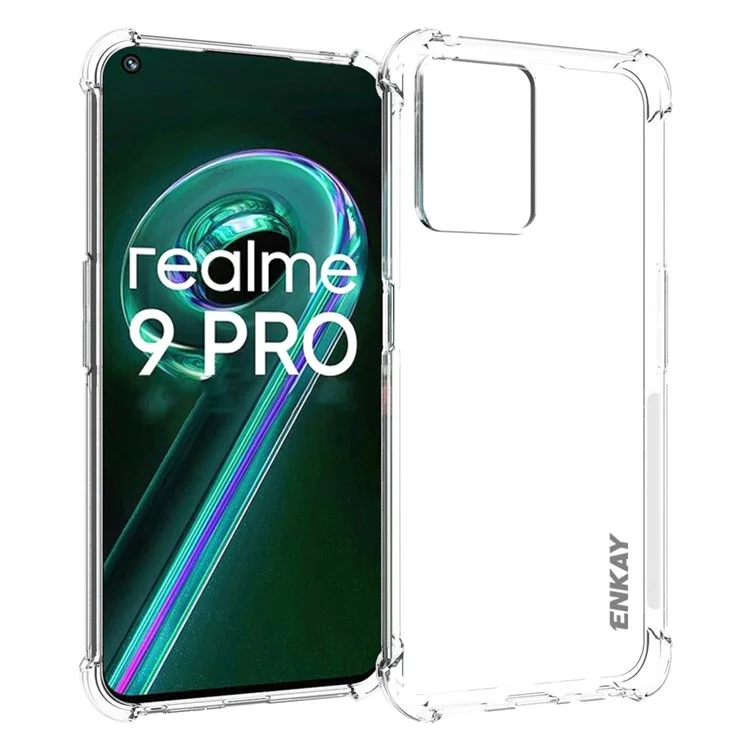 Enkay Hat Prince Para Realme 9 Pro/V25 Transparente Flexível TPU Case Anti-slip Edge Corners Corners Proteção Tampa