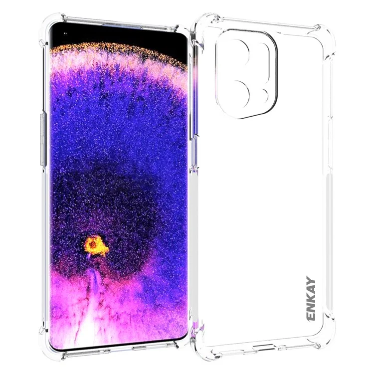 Enkay Hat Prince Para Oppo Find X5 Four Corner Bumper Clear TPU Case de Teléfonos Absorción de Choque Stripe Cubierta Posterior
