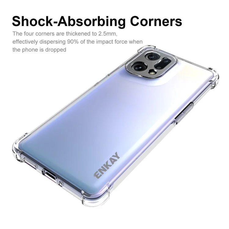 Enkay Hat Prince Para Oppo Find X5 Four Corner Bumper Clear TPU Case de Teléfonos Absorción de Choque Stripe Cubierta Posterior