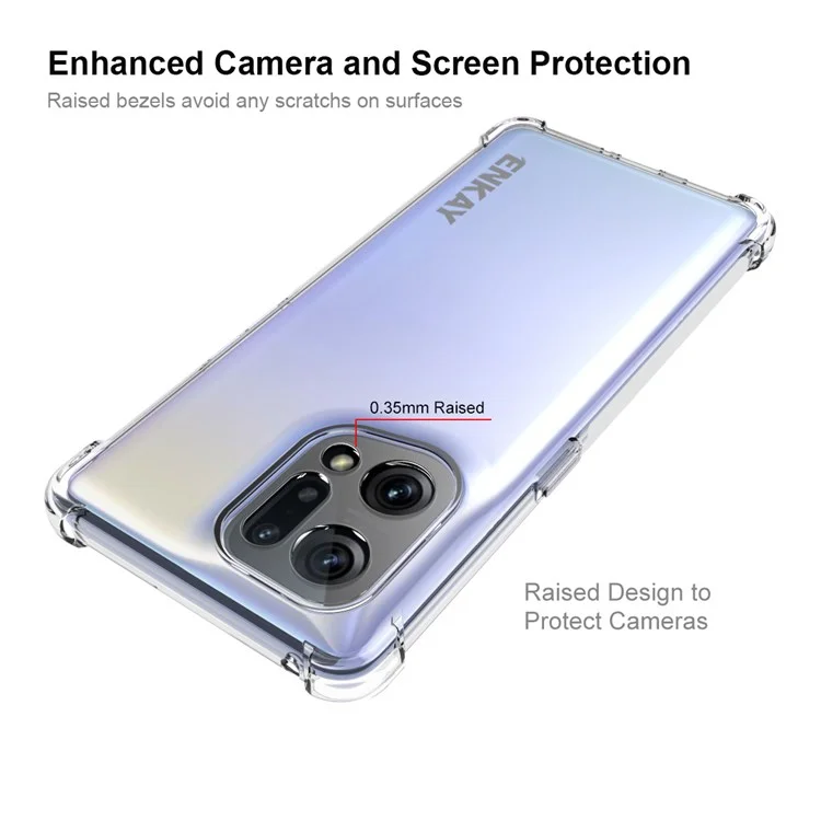 Enkay Hat Prince Para Oppo Find X5 Four Corner Bumper Clear TPU Case de Teléfonos Absorción de Choque Stripe Cubierta Posterior