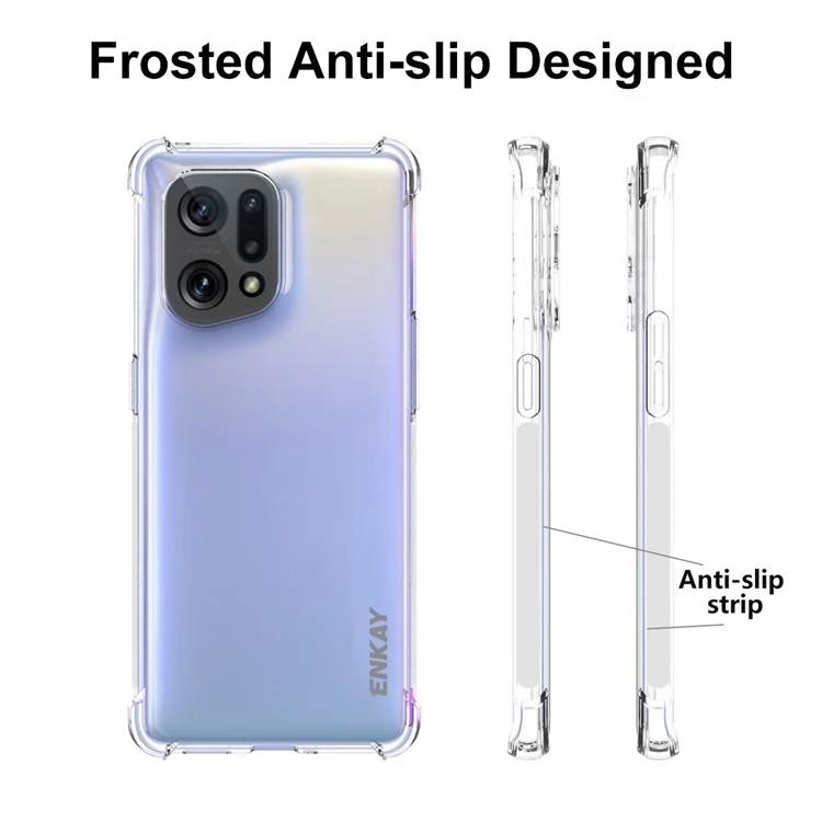 Enkay Hat Prince Para Oppo Find X5 Four Corner Bumper Clear TPU Case de Teléfonos Absorción de Choque Stripe Cubierta Posterior