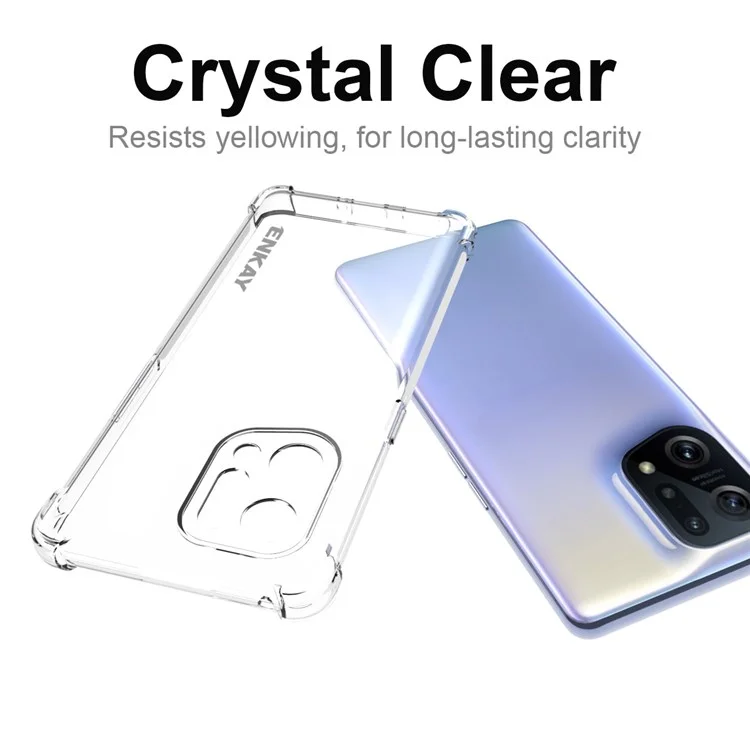 Enkay Hat Prince Para Oppo Find X5 Four Corner Bumper Clear TPU Case de Teléfonos Absorción de Choque Stripe Cubierta Posterior
