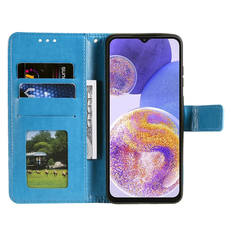 For Oppo A16/A16s/A54s Mandala Flower Imprinted PU Leather Phone Cover Shockproof Wallet Stand Case with Strap - Blue