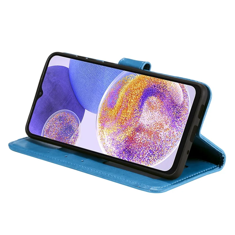 For Oppo A16/A16s/A54s Mandala Flower Imprinted PU Leather Phone Cover Shockproof Wallet Stand Case with Strap - Blue