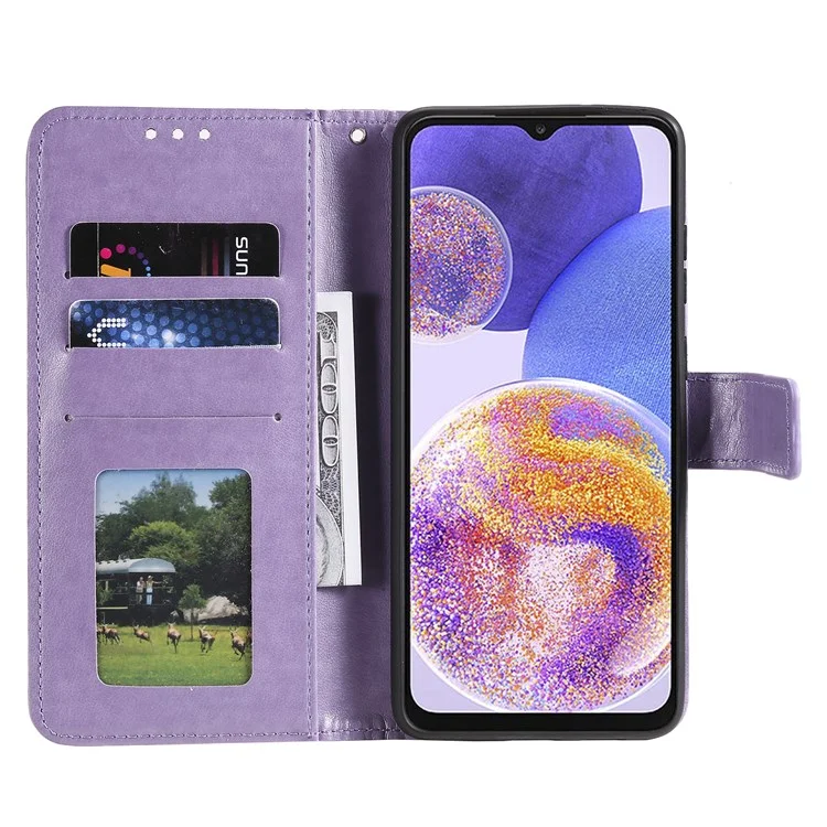 Para Oppo A16/A16s/A54s Mandala Flower Imprinted PU Leather Phone Cover Shockproof Wallet Stand Case with Strap - Purple